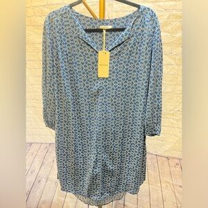 Anthropologie Pleione Tunic Dress Geometric blue and white medium-large NWT